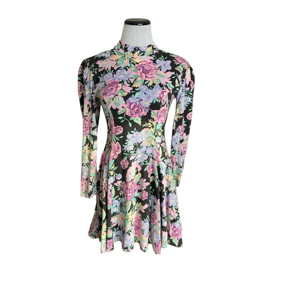 CFTC Sport Dresses & Skirts - Vintage Floral Skater Dress‎ Size S Cottagecore 80s Shoulder Pads CFTC Sport USA